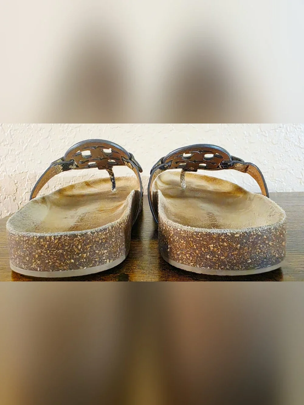 Tory Burch Beige and Black Snake-Print Miller Cloud Sandals